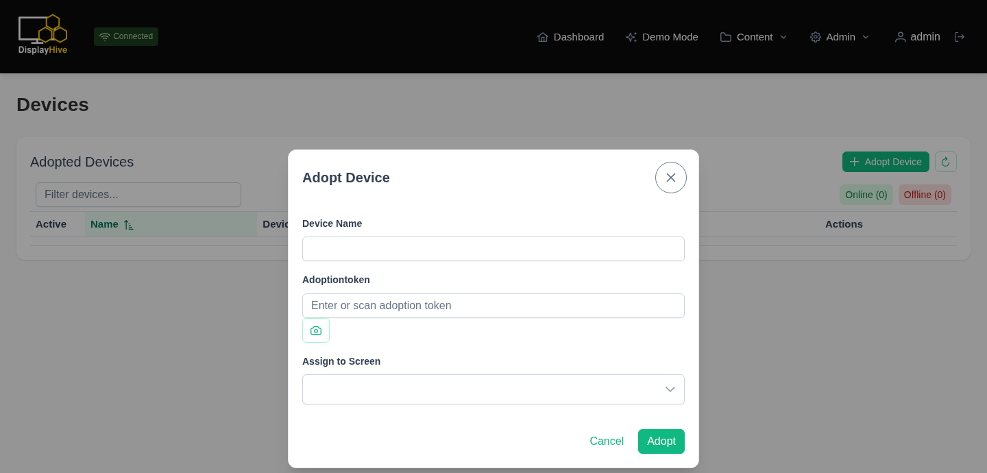 Adopt Device dialog, empty